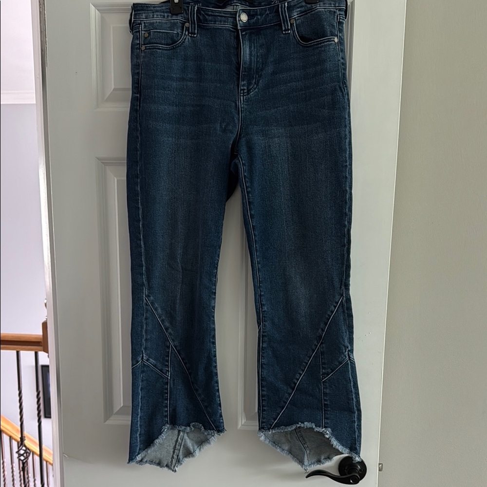 Liverpool Blue Flare Wide Leg Jeans with Distressed Hem